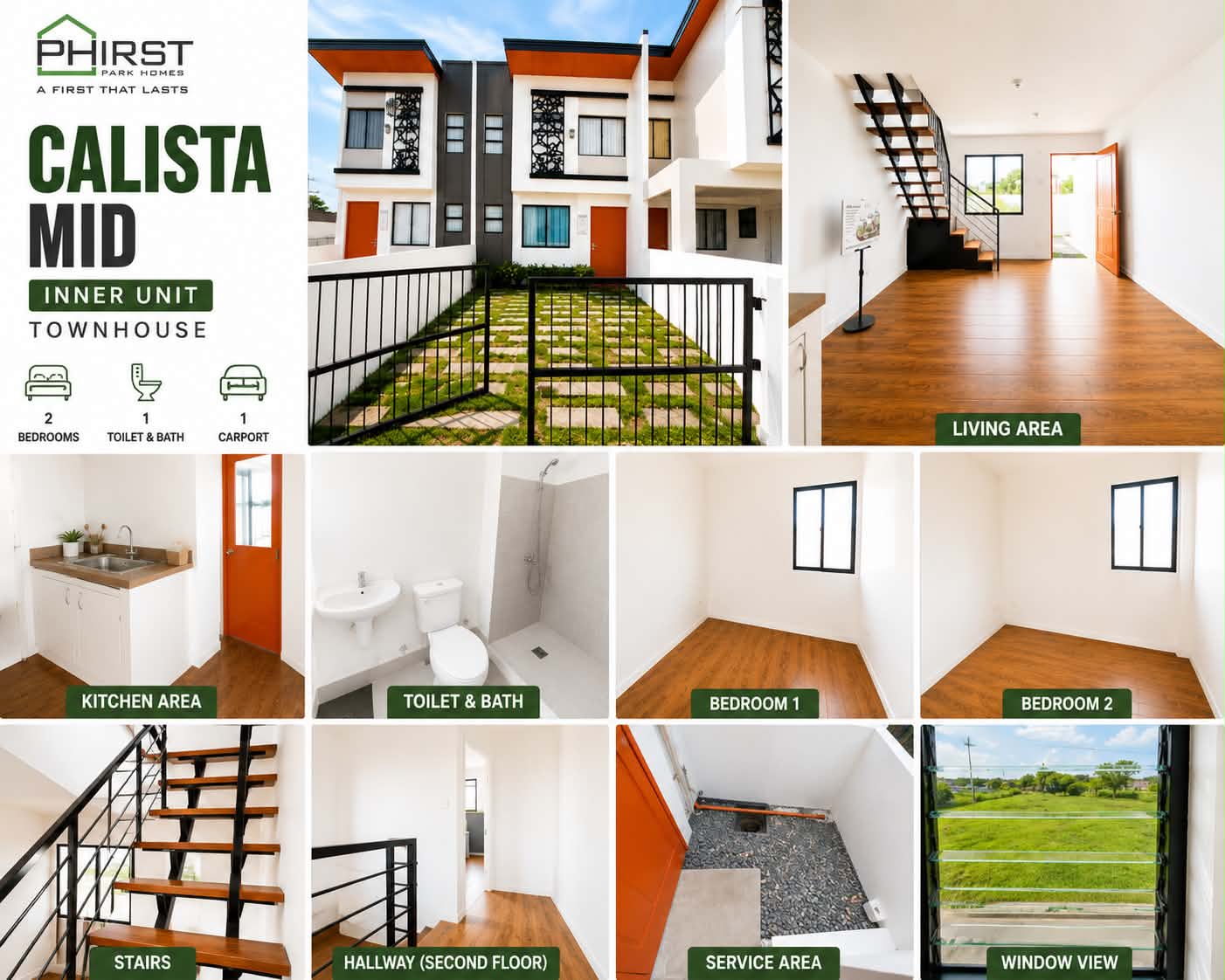 Calista Mid inner unit townhouse: 2 bedrooms, 1 toilet and bath, 1 carport — exterior and interior photos